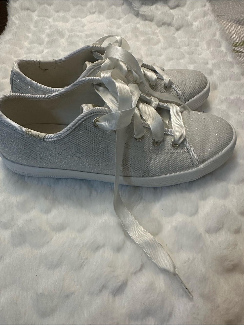 Keds Kids White Sparkle Sneakers with Satin Laces - Picture 3 of 4